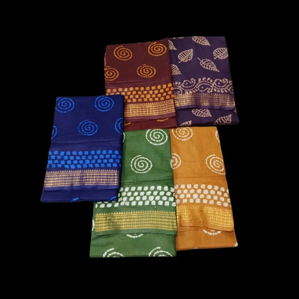 MADURAI MUL MUL COTTON BATIK WAX PRINTS JARI BORDER 9 YARDS SAREES