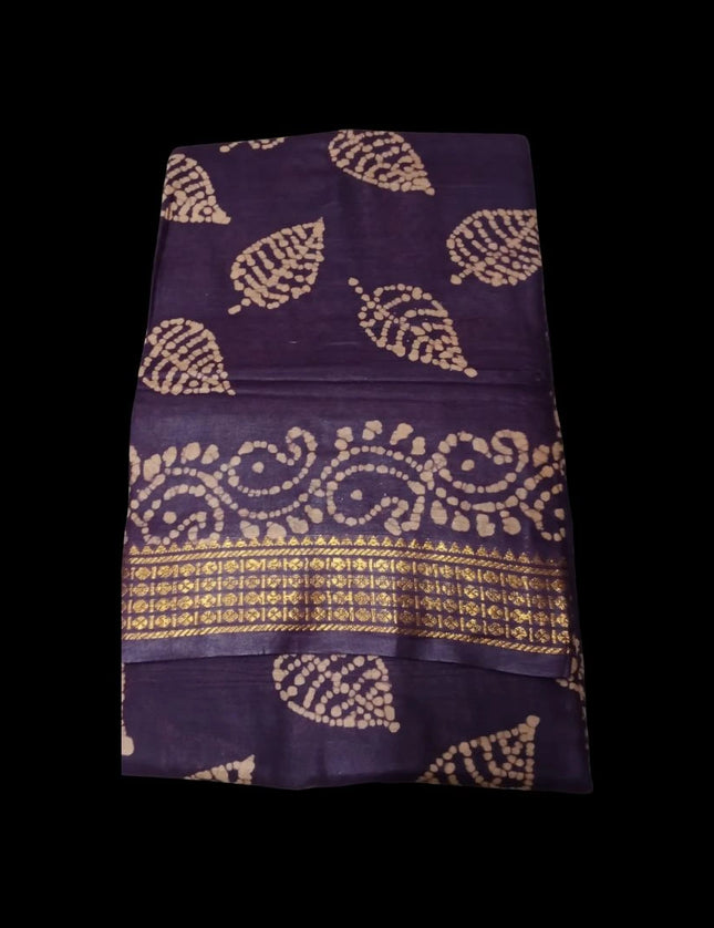 MADURAI MUL MUL COTTON BATIK WAX PRINTS JARI BORDER 9 YARDS SAREES