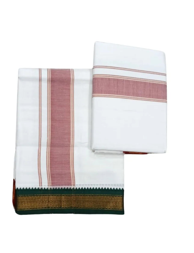 Men Cotton 10KAN Mayilkan Jari Double Dhoti- 3.60m