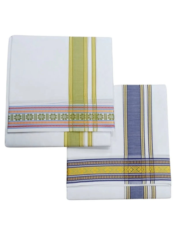 Men Cotton 2INCH Center Pet Double Dhoti- 3.66m