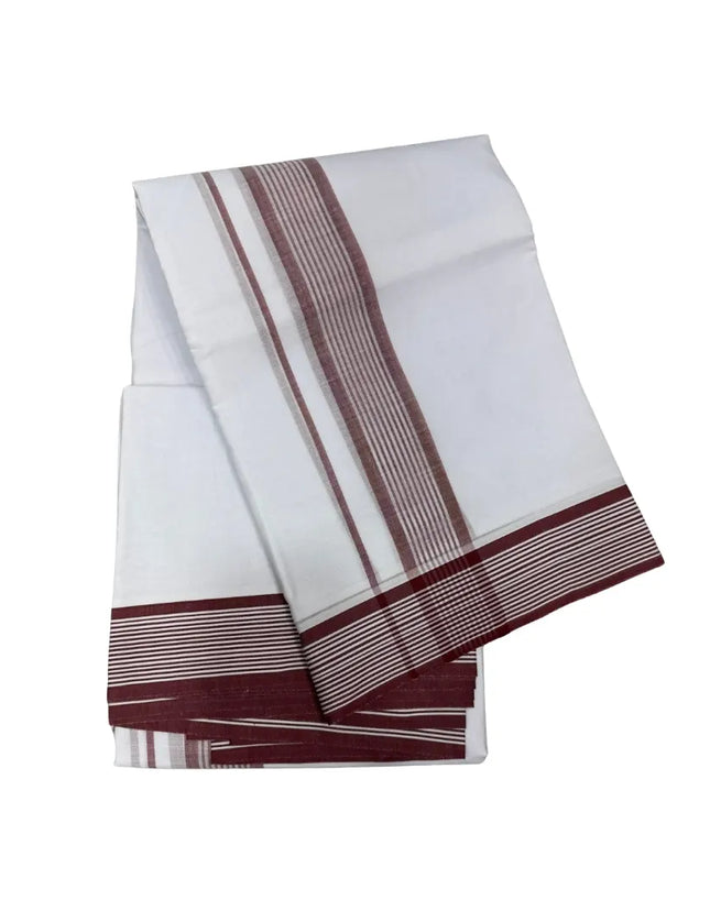 MEN COTTON 2 INCH WHITE SEER PANCHAKACHAM DHOTI - 9X5
