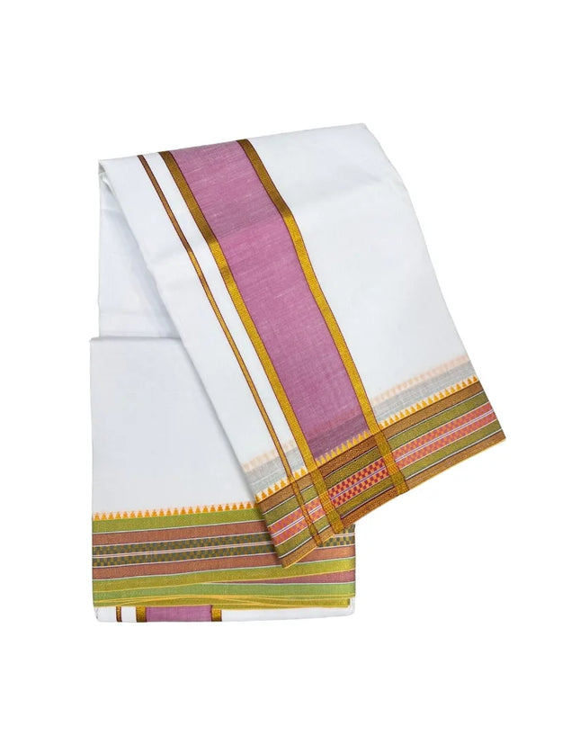 MEN COTTON 3 INCH DESIGN PATE PANCHAKACHAM DHOTI - 9X5