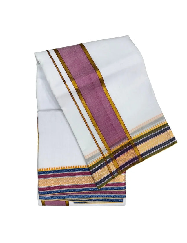MEN COTTON 3 INCH DESIGN PATE PANCHAKACHAM DHOTI - 9X5