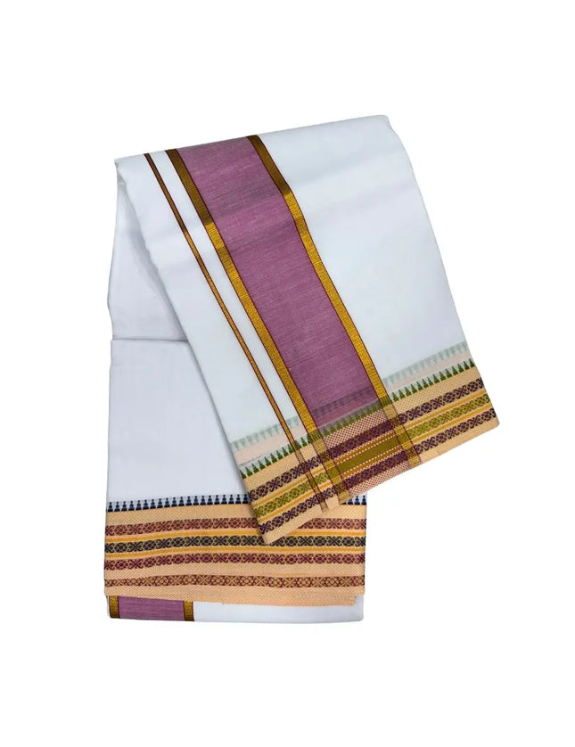 MEN COTTON 3 INCH DESIGN PATE PANCHAKACHAM DHOTI - 9X5