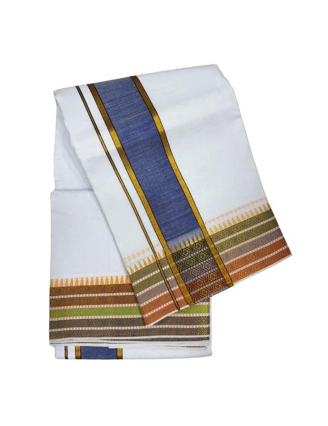 MEN COTTON 3 INCH DESIGN PATE PANCHAKACHAM DHOTI - 9X5
