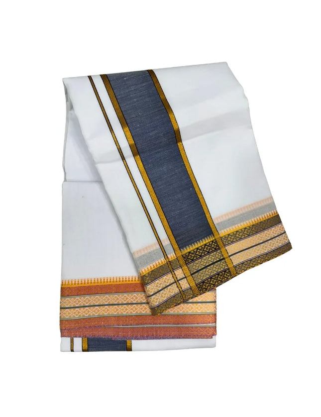 MEN COTTON 3 INCH DESIGN PATE PANCHAKACHAM DHOTI - 9X5