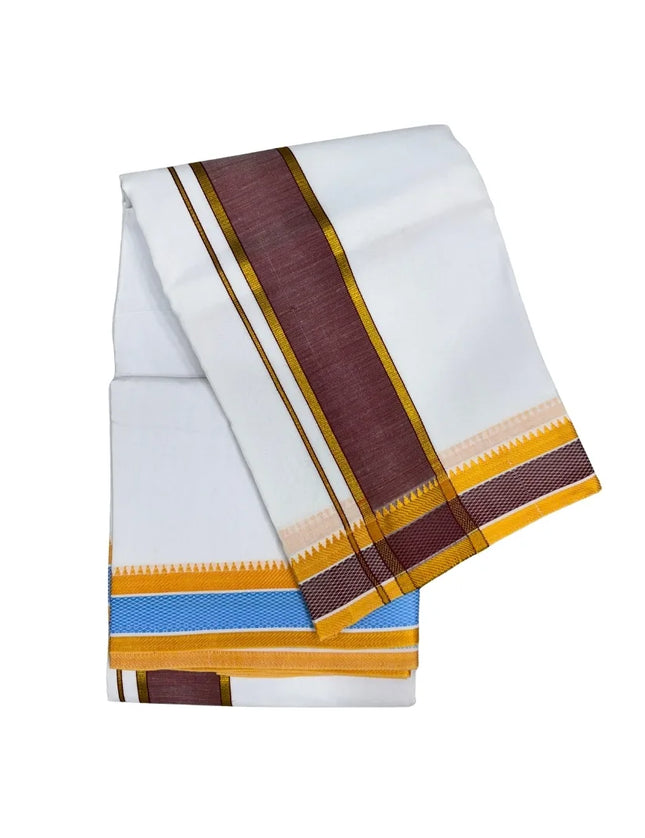 MEN COTTON 3 INCH DESIGN PATE PANCHAKACHAM DHOTI - 9X5