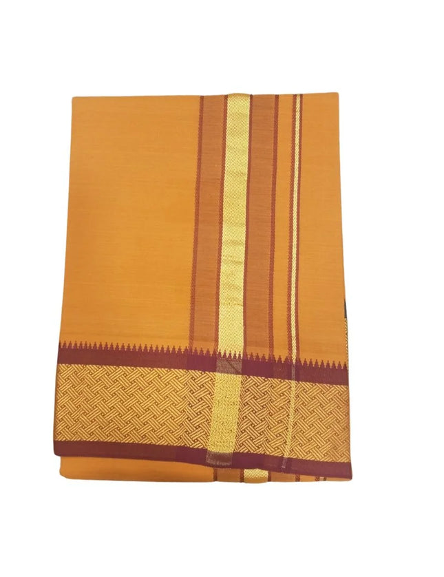 Men Cotton 4 Inch Colour Border Single Dhoti- 2M