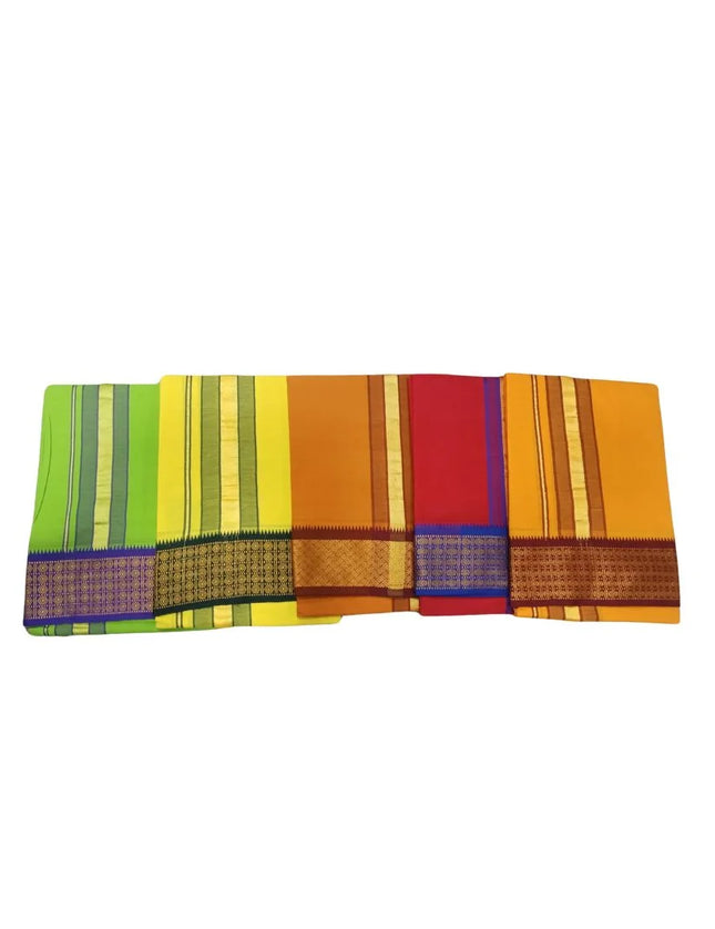 Men Cotton 4 Inch Colour Border Single Dhoti- 2M