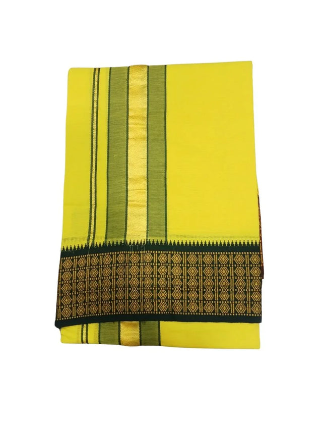 Men Cotton 4 Inch Colour Border Single Dhoti- 2M