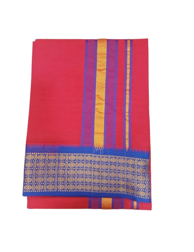 Men Cotton 4 Inch Colour Border Single Dhoti- 2M
