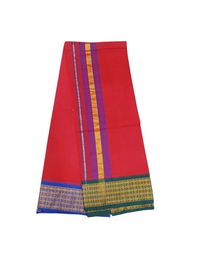 Men Cotton 4 Inch Colour Border Single Dhoti- 2M