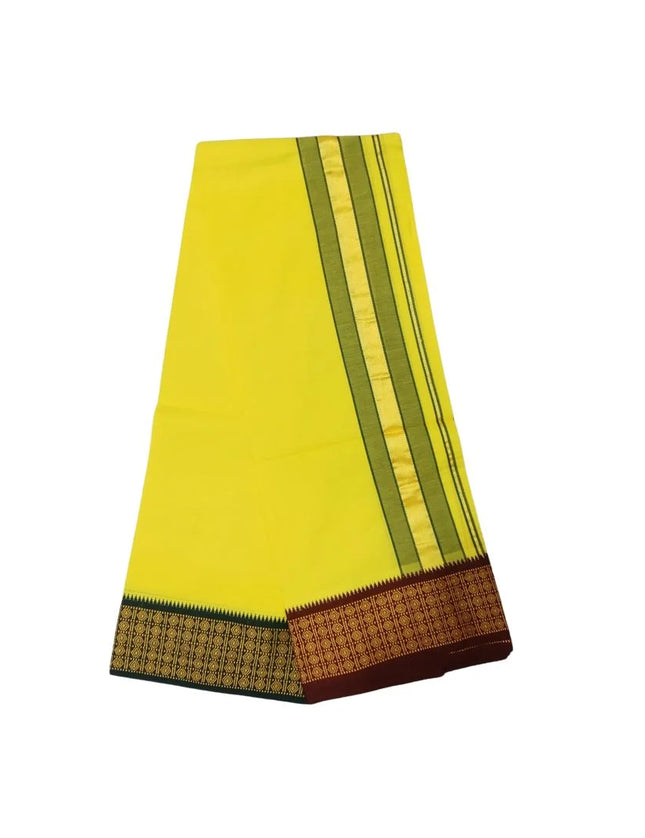 Men Cotton 4 Inch Colour Border Single Dhoti- 2M