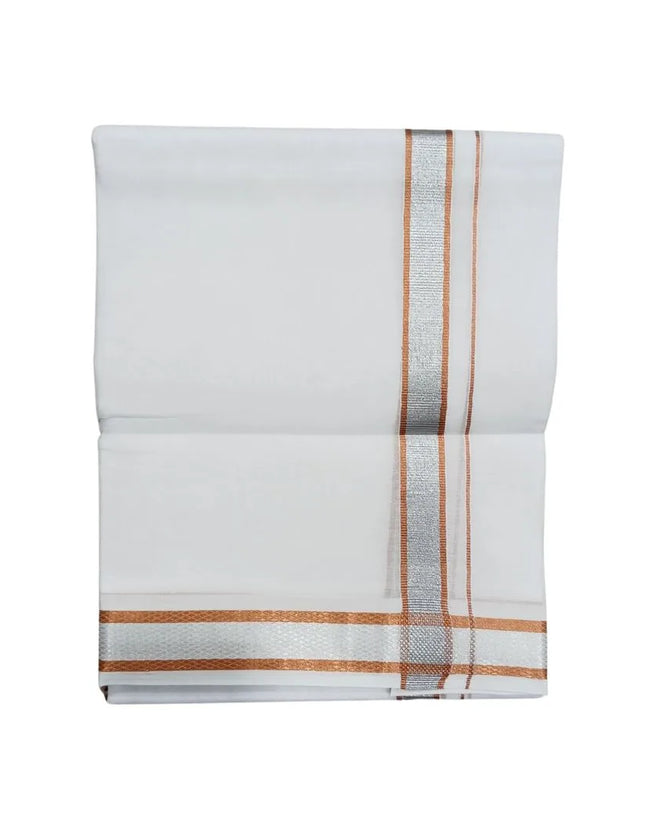 Men Cotton 50K Silver Double Dhoti- 3.66m