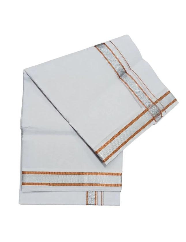Men Cotton 50K Silver Double Dhoti- 3.66m
