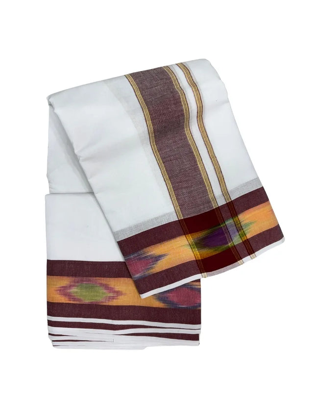MEN COTTON 5 INCH POCHAMPALLI BORDER PANCHAKACHAM DHOTI - 9X5