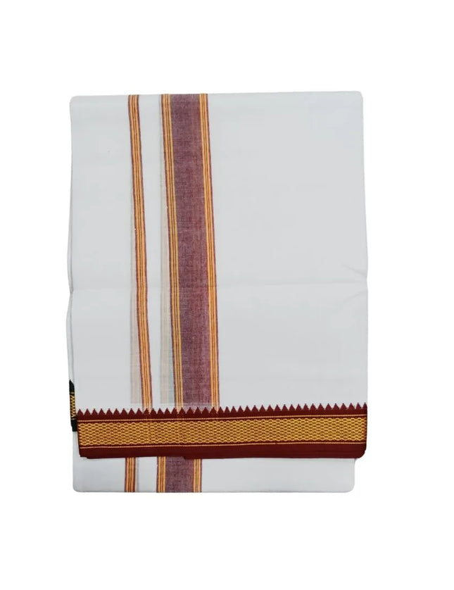 Men Cotton 5KAN Korvai Double Dhoti- 3.66m