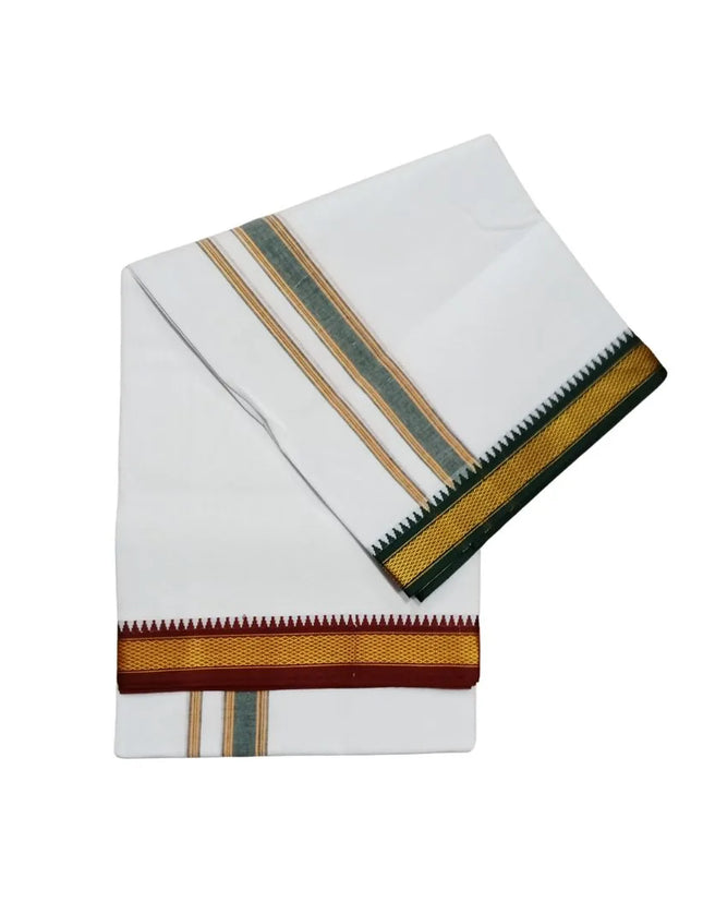 Men Cotton 5KAN Korvai Double Dhoti- 3.66m