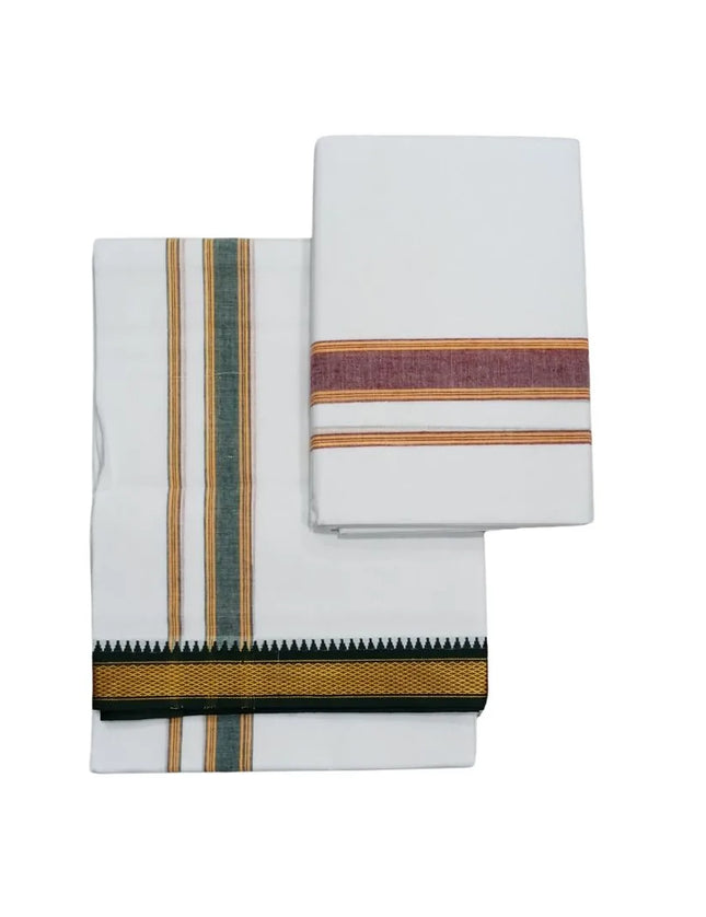 Men Cotton 5KAN Korvai Double Dhoti- 3.66m
