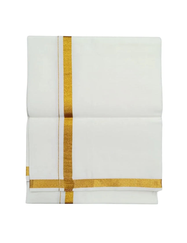 Men Cotton Cream Jari Single Dhoti- 2M