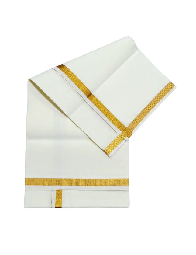Men Cotton Cream Jari Single Dhoti- 2M