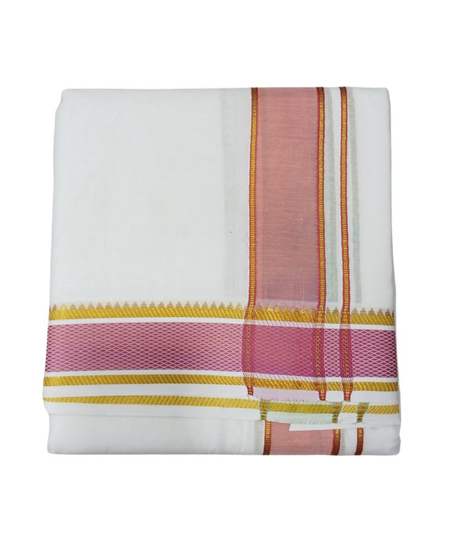 Men Pure Cotton 2 Inch Pattu Arunachalam Panchakacham Dhoti- 10x6