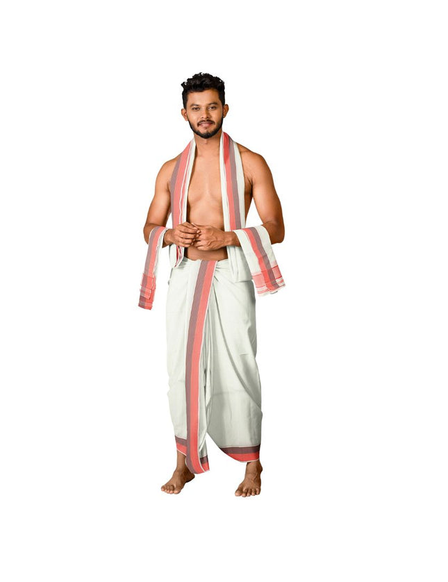 Men Pure Cotton D65 Fancy Seer Panchakacham Dhoti- 10x6