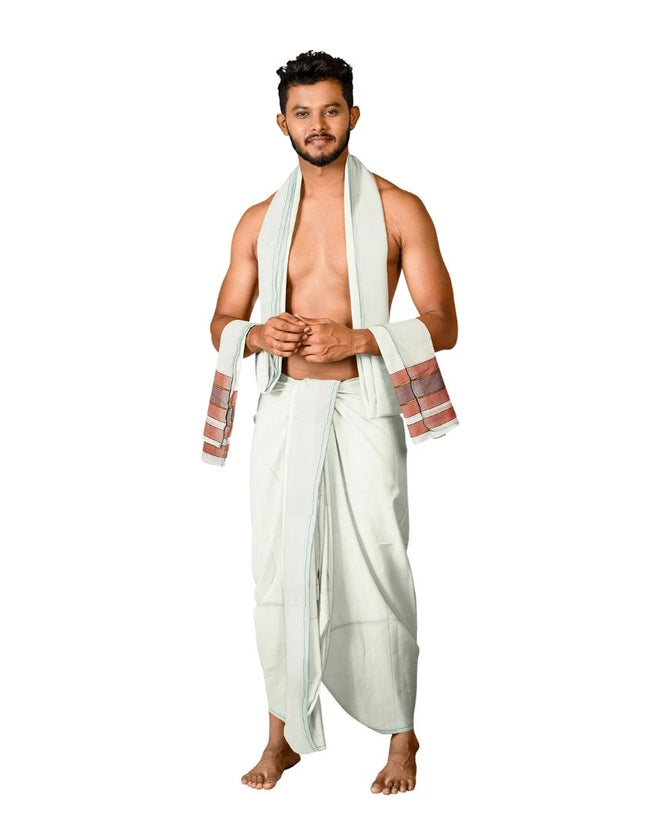 Men Pure Cotton Small Ayyangar Panchakacham Dhoti- 10x6