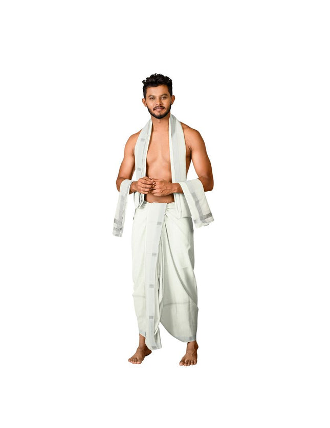 Men Pure Cotton D198 Silver  Panchakacham Dhoti- 10x6
