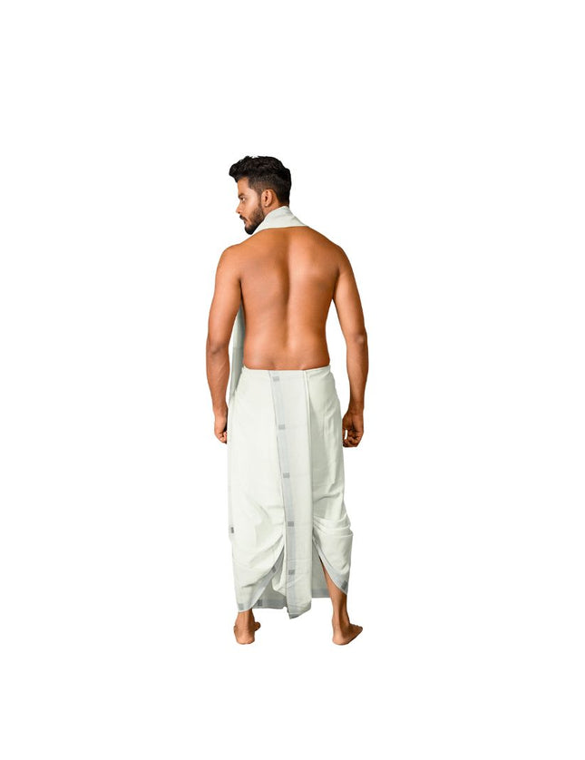 Men Pure Cotton D198 Silver  Panchakacham Dhoti- 10x6