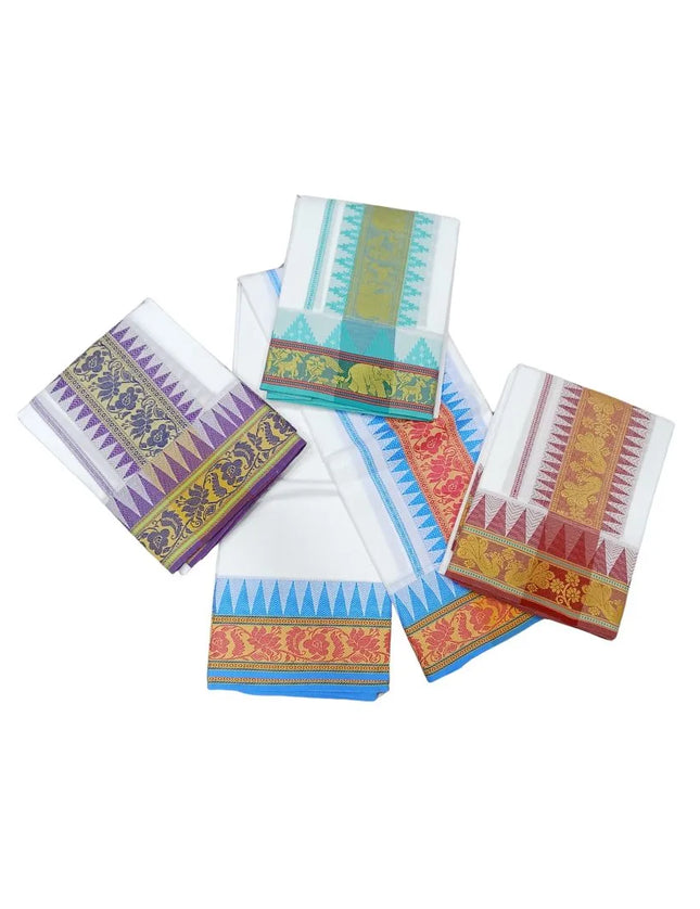 Men Pure Cotton Temple Jaquard Panchakacham Dhoti-9x5