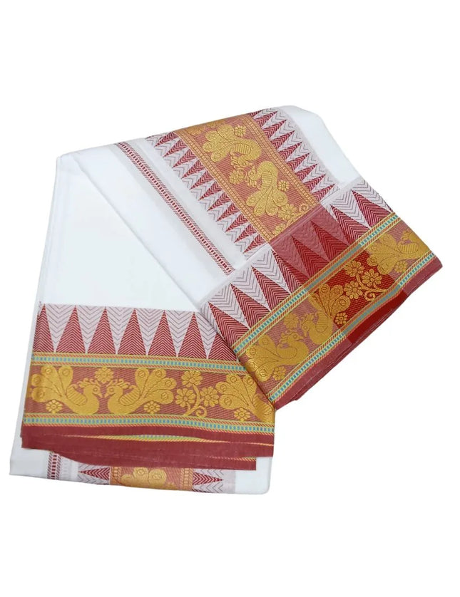Men Pure Cotton Temple Jaquard Panchakacham Dhoti-9x5