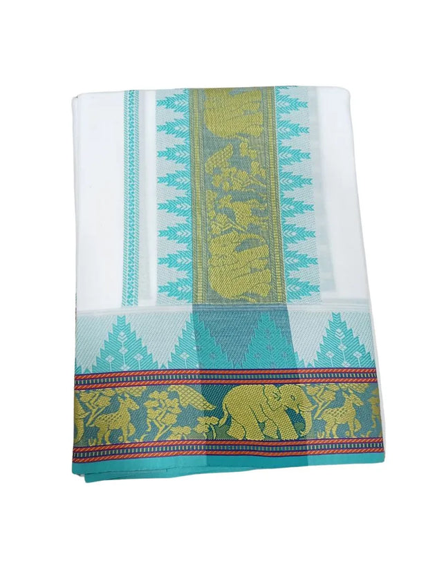 Men Pure Cotton Temple Jaquard Panchakacham Dhoti-9x5