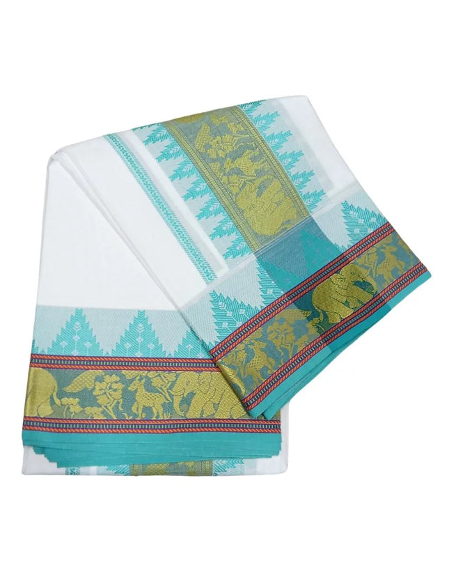 Men Pure Cotton Temple Jaquard Panchakacham Dhoti-9x5