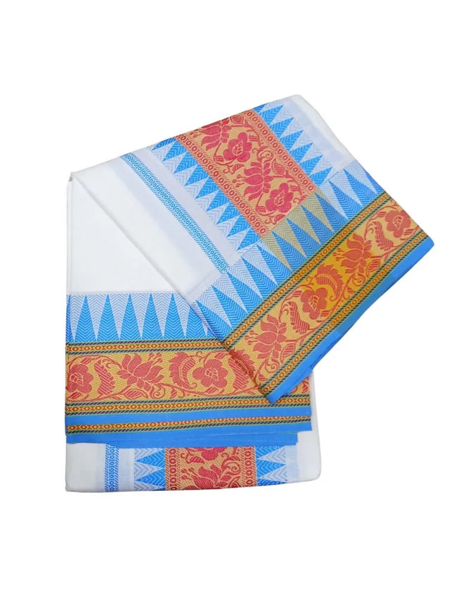 Men Pure Cotton Temple Jaquard Panchakacham Dhoti-9x5