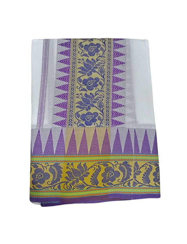 Men Pure Cotton Temple Jaquard Panchakacham Dhoti-9x5