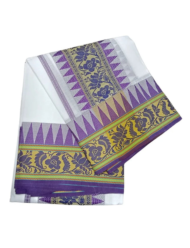 Men Pure Cotton Temple Jaquard Panchakacham Dhoti-9x5