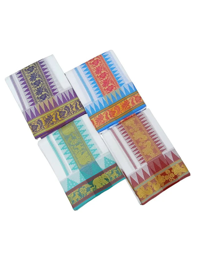Men Pure Cotton Temple Jaquard Panchakacham Dhoti-9x5