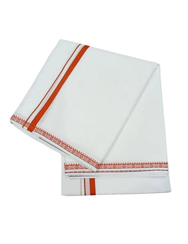 Men Pure Cotton Single Rudrassai White Panchakacham Dhoti-9x5