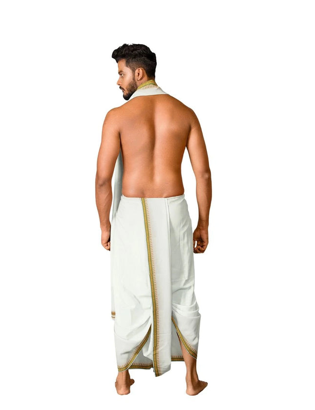 Men Pure Cotton D66 Mokku Ruthratch Panchakacham Dhoti- 10x6