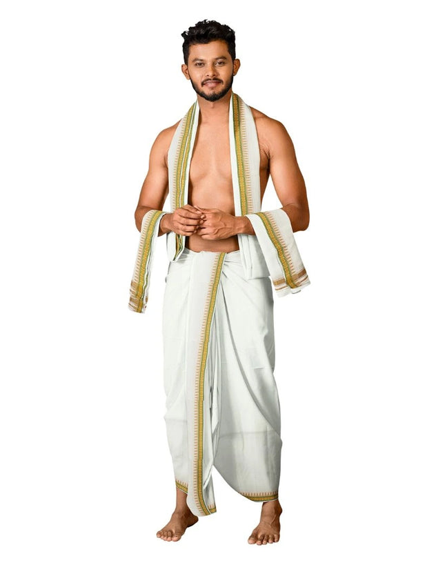 Men Pure Cotton D66 Mokku Ruthratch Panchakacham Dhoti- 10x6