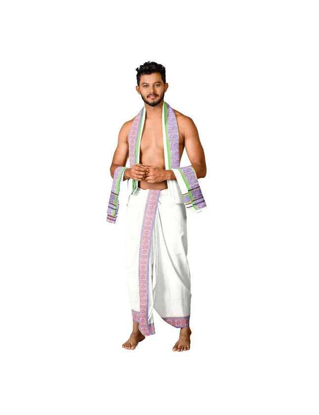 Men Pure Cotton Electronic Jaquard Panchakacham Dhoti-9x5