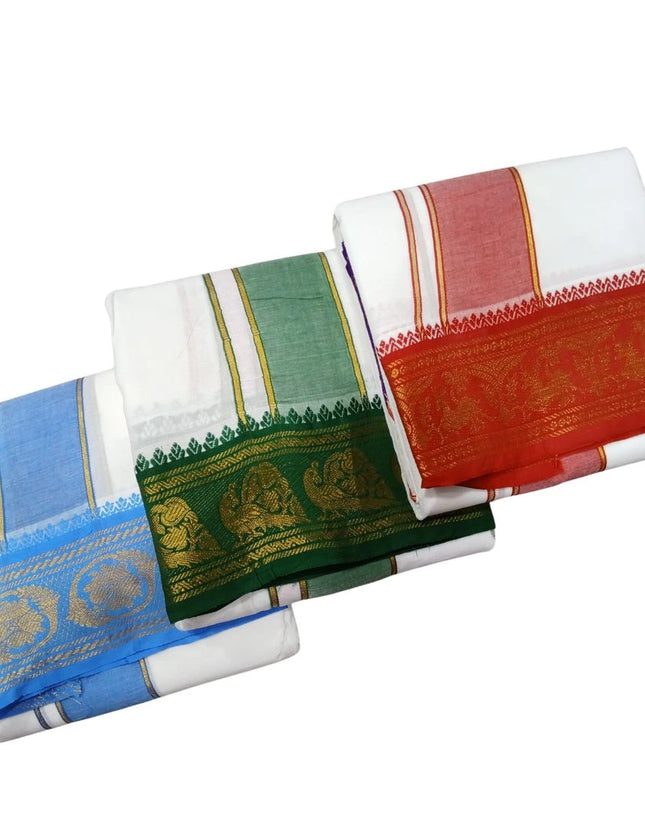 Men Pure Cotton Jaquard 5 Inch Panchakacham Dhoti- 10x6