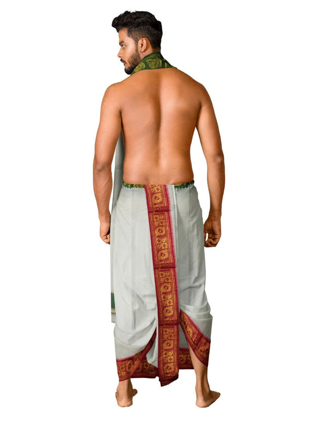 Men Pure Cotton Jaquard 5 Inch Panchakacham Dhoti- 10x6