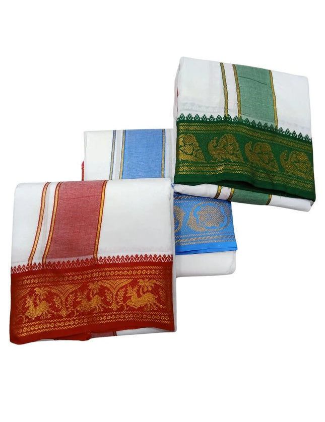 Men Pure Cotton Jaquard 5 Inch Panchakacham Dhoti- 10x6