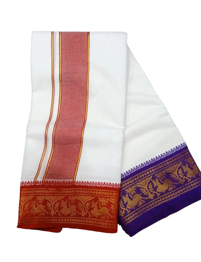 Men Pure Cotton Jaquard 5 Inch Panchakacham Dhoti- 10x6