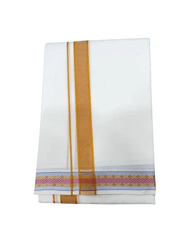 Men Pure Cotton Krishna White Panchakacham Dhoti-9x5