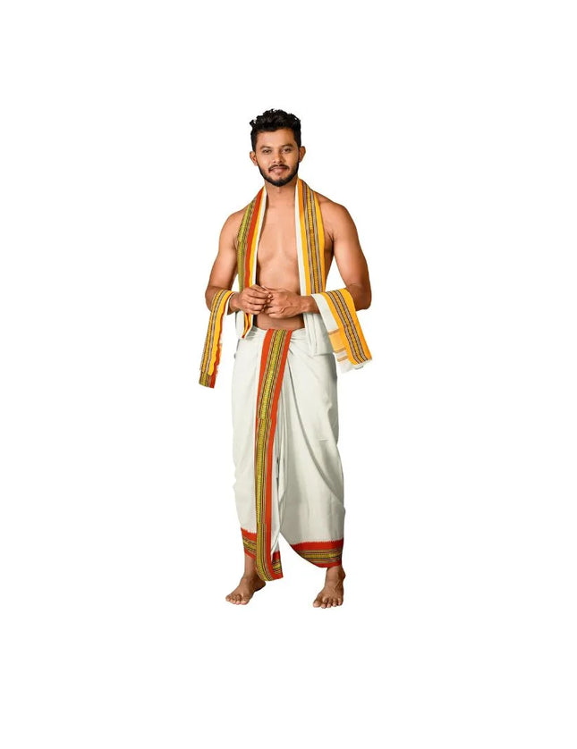 Men Pure Cotton Nagpuri Panchakacham Dhoti -9x5