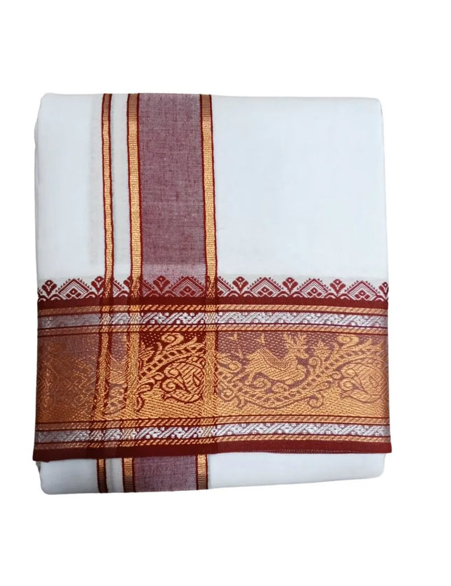Men Pure Cotton Sartien Jaquard Panchakacham Dhoti-9x5