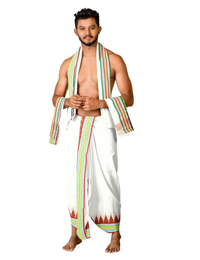 Men Pure Cotton Tower White Panchakacham Dhoti-9x5